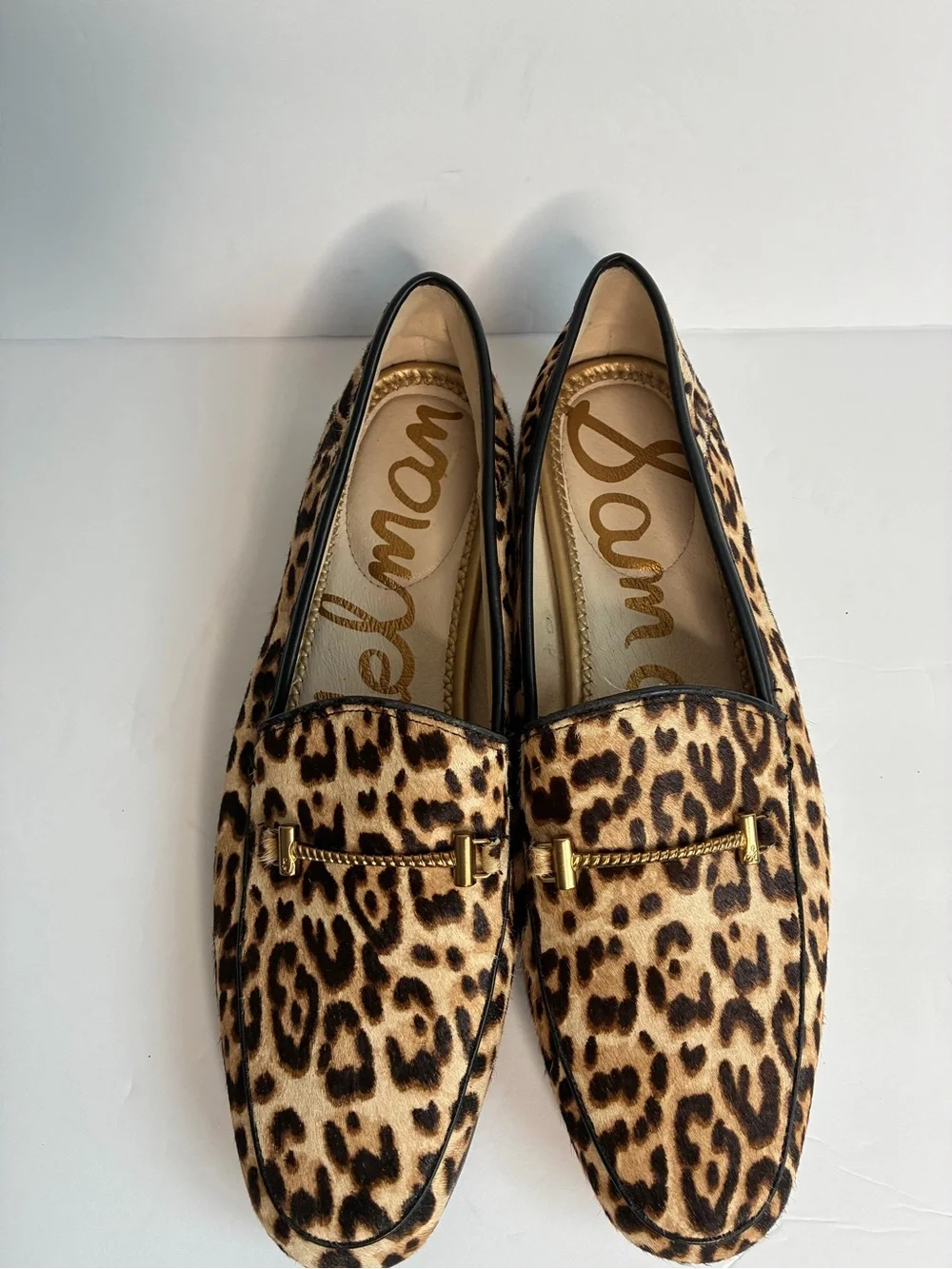 Sam Edelman 10-M Preppy Chic Office Leopard Print Slip-On Loafers with Gold Bit